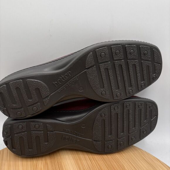 Hotter Havana Women's US 10 Low Wedge Loafer Burgundy Nubuck Woven Leather Toe - Picture 8 of 11